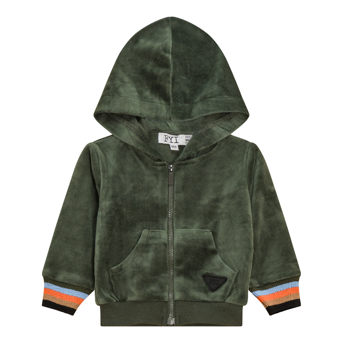 Stripe Trim Velour Cardigan in Olive by FYI