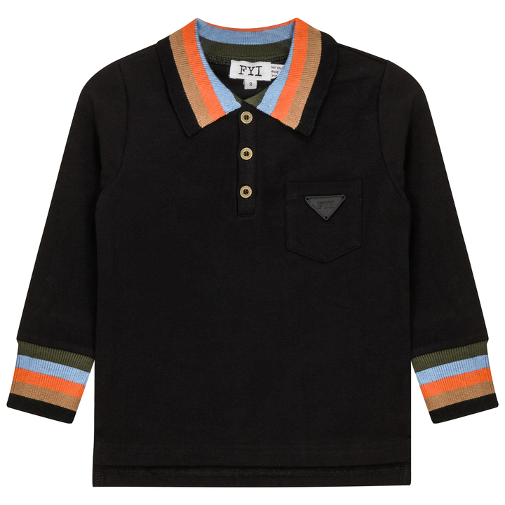 Striped Trim Polo Black Boys Polo by {{ product_vemdor}}