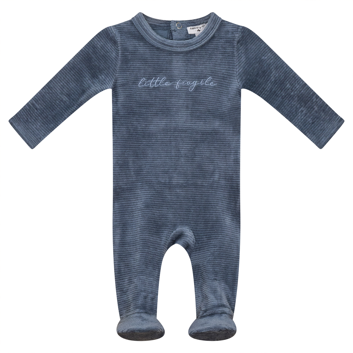 Velour Ribbed Onesie in Blue by Little Fragile
