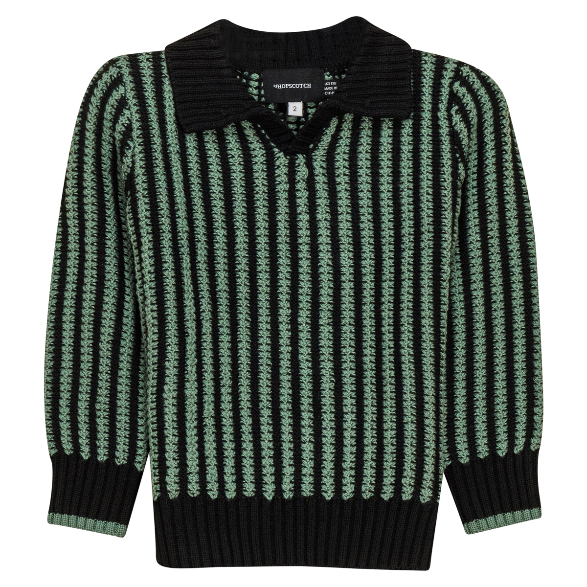 Stripe Textured Knit Sweater in Black Sage by Hopscotch