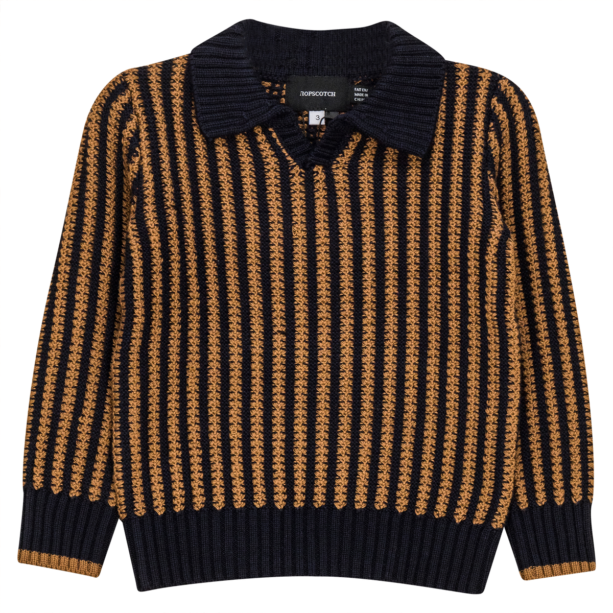 Stripe Textured Knit Sweater in Dark Navy Cognac by Hopscotch