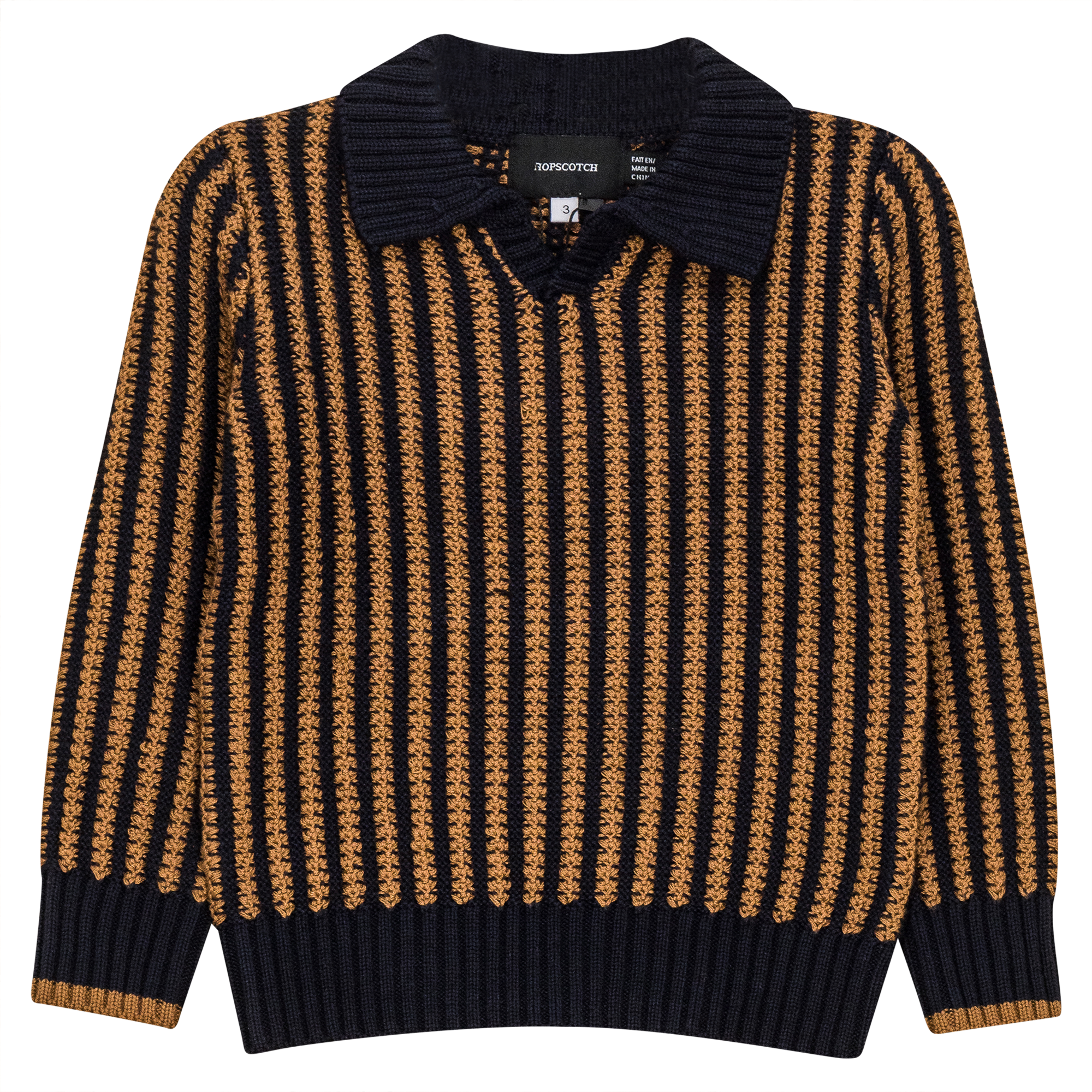 Stripe Textured Knit Sweater in Dark Navy Cognac by Hopscotch