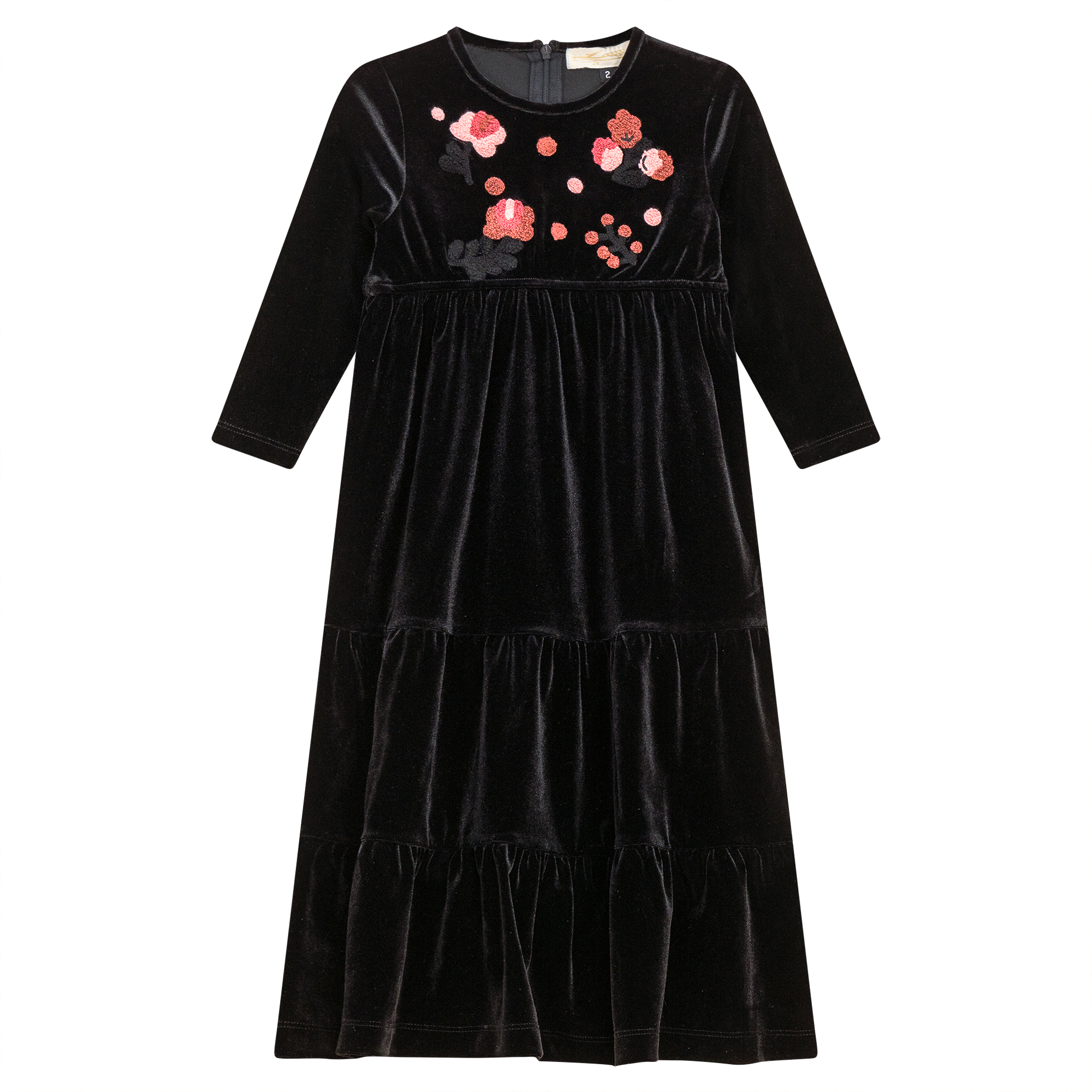 Flower Embroidered Velour Dress in Black by Lola