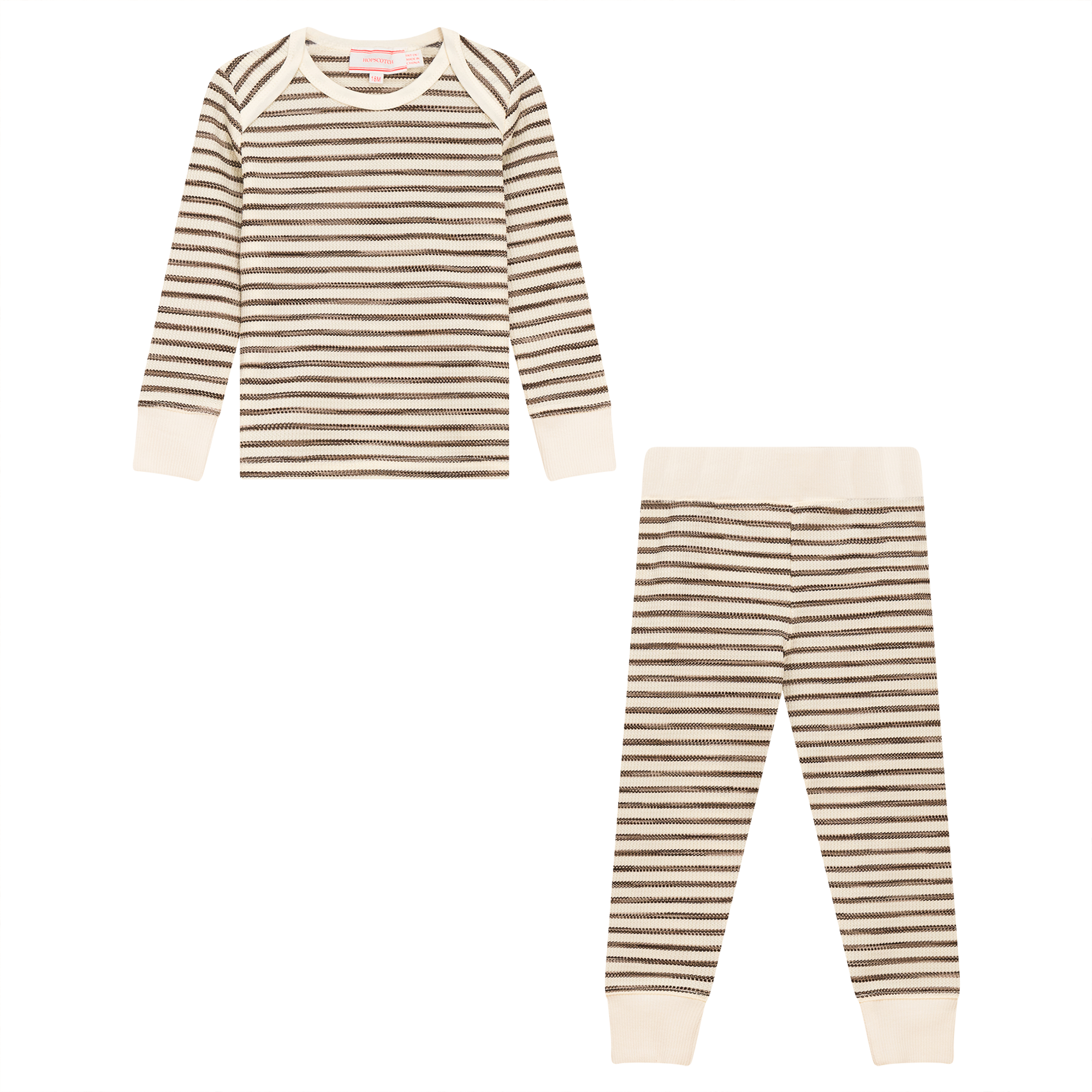 Stripe Waffle Knit 2Pc Set in Cocoa by Hopscotch