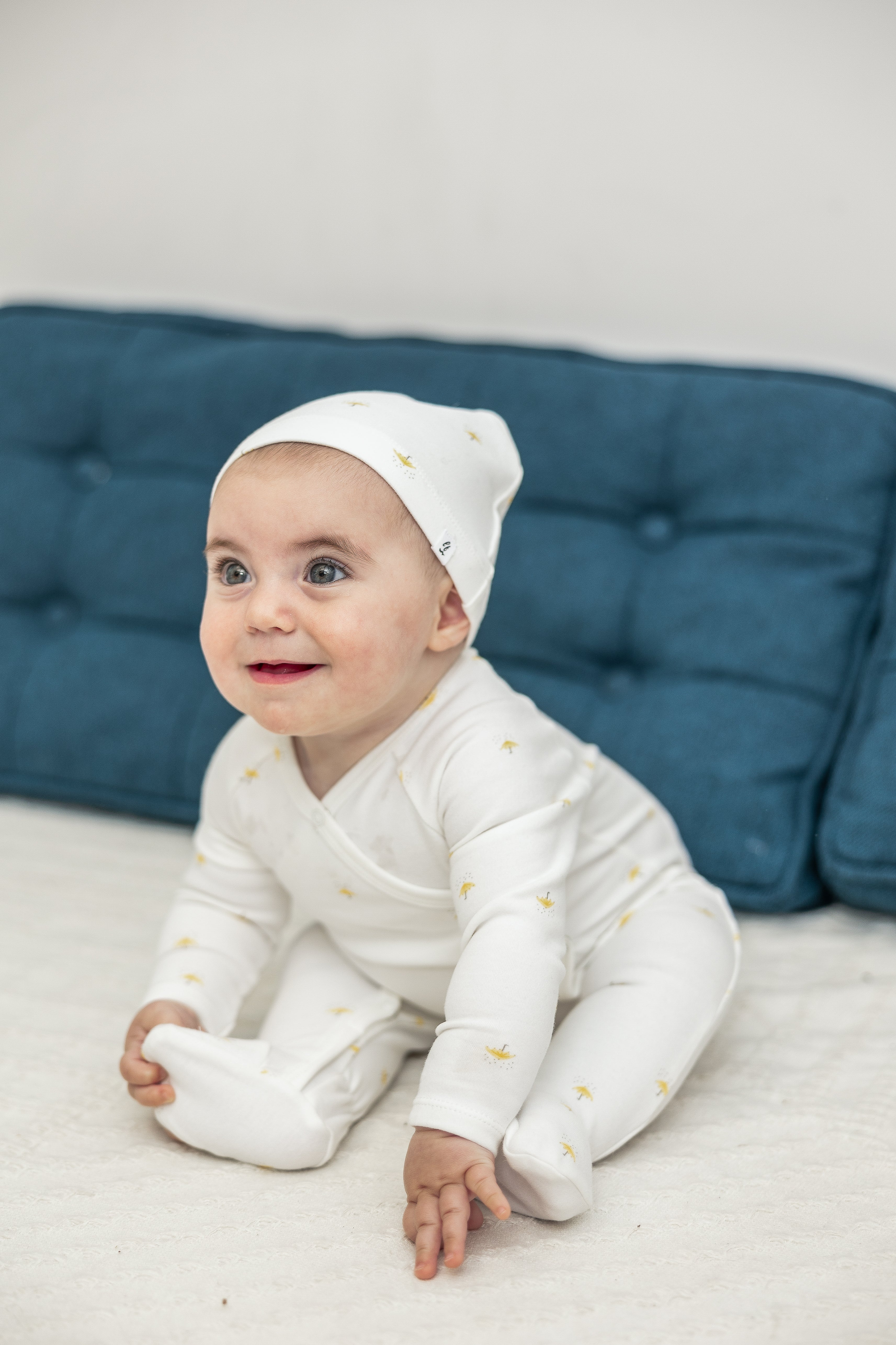 Umbrella Print Onesie with Hat in by Little Fragile