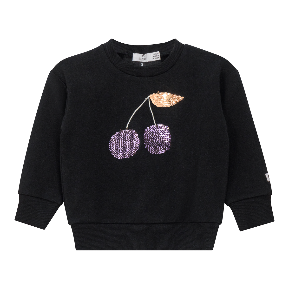 Cherry Print Sweatshirt in Black by So Loved