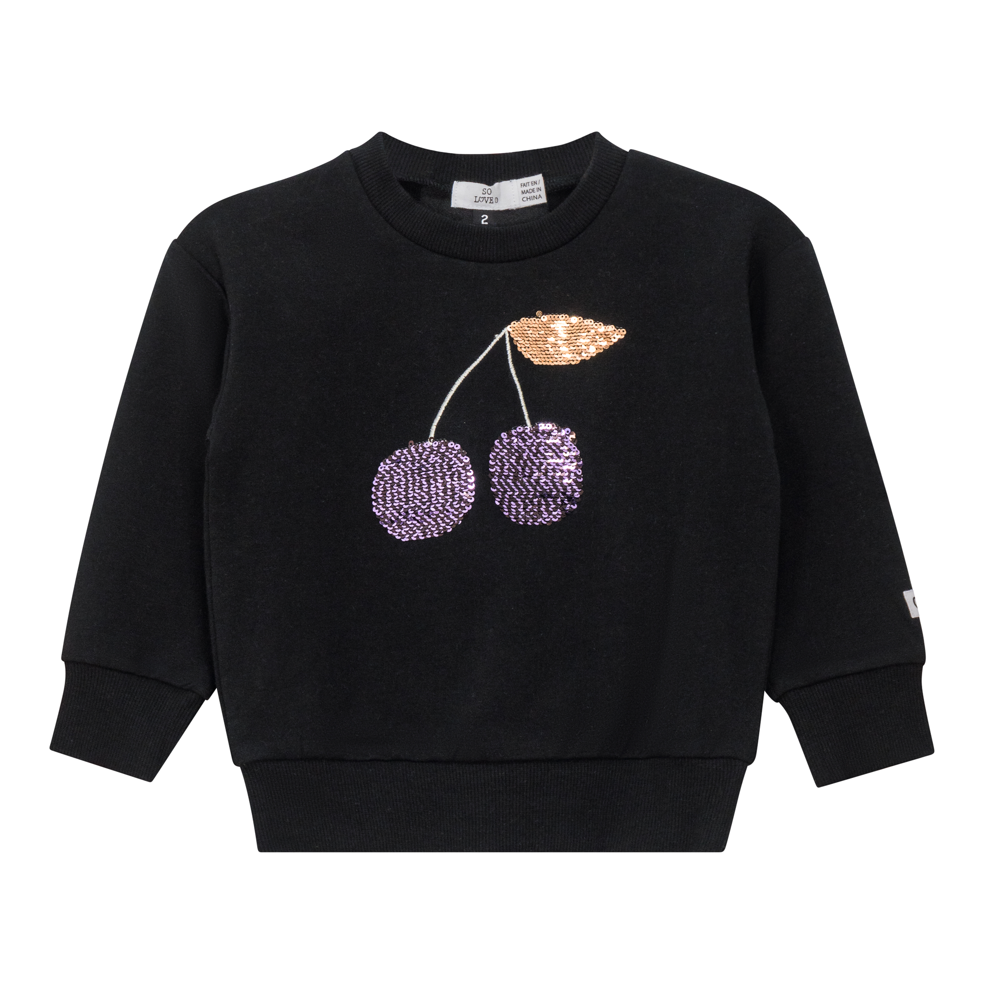 Cherry Print Sweatshirt in Black by So Loved
