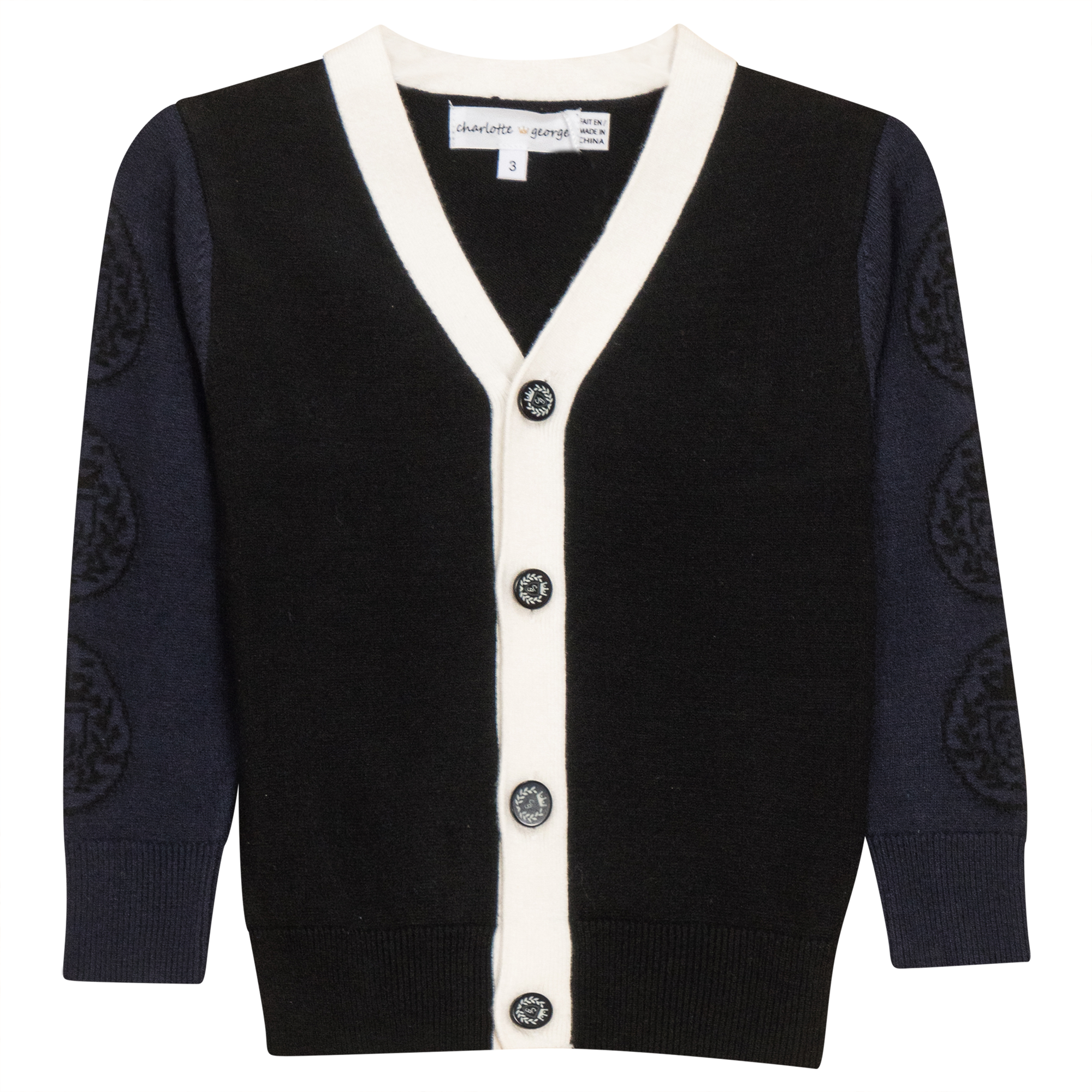 Crest Knit Cardigan in Black Dark Navy by Charlotte & George