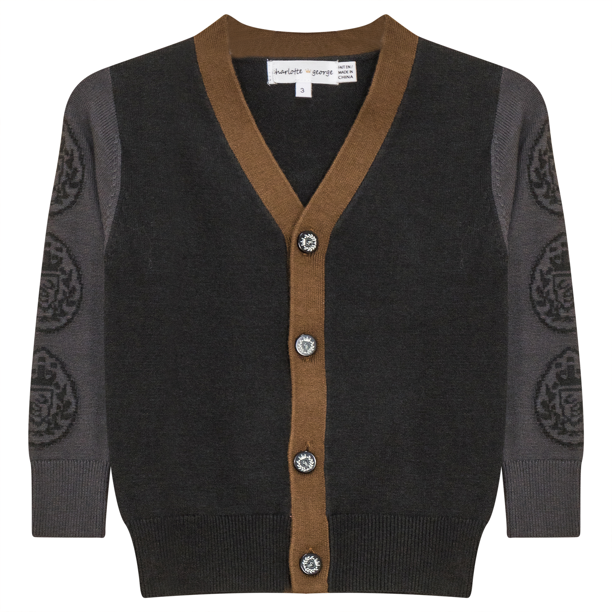Crest Knit Cardigan in Charcoal Medium Grey by Charlotte & George