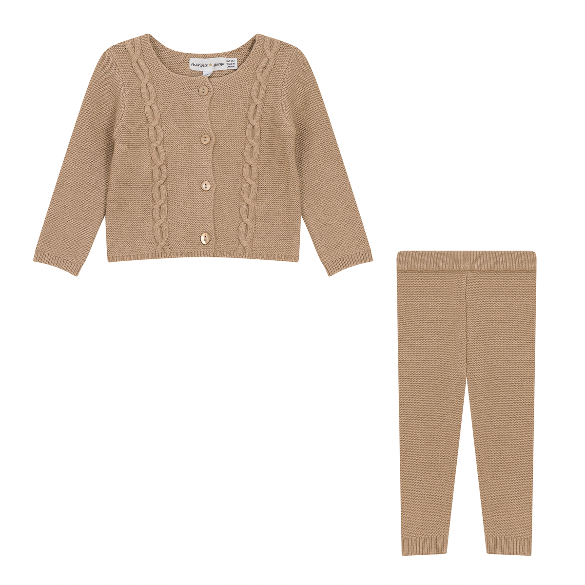 Garter Knit 2Pc Set in Beige by Charlotte & George