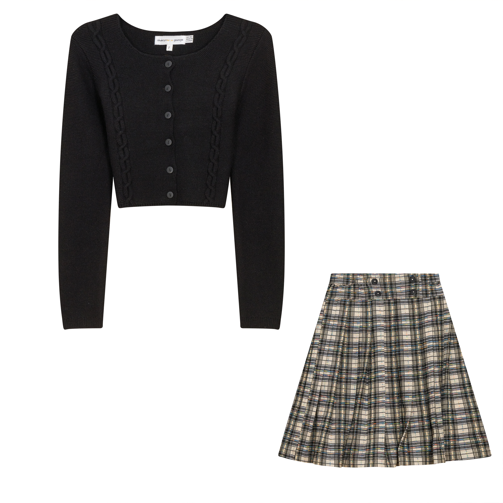 Plaid 2Pc Set in Black by Charlotte & George