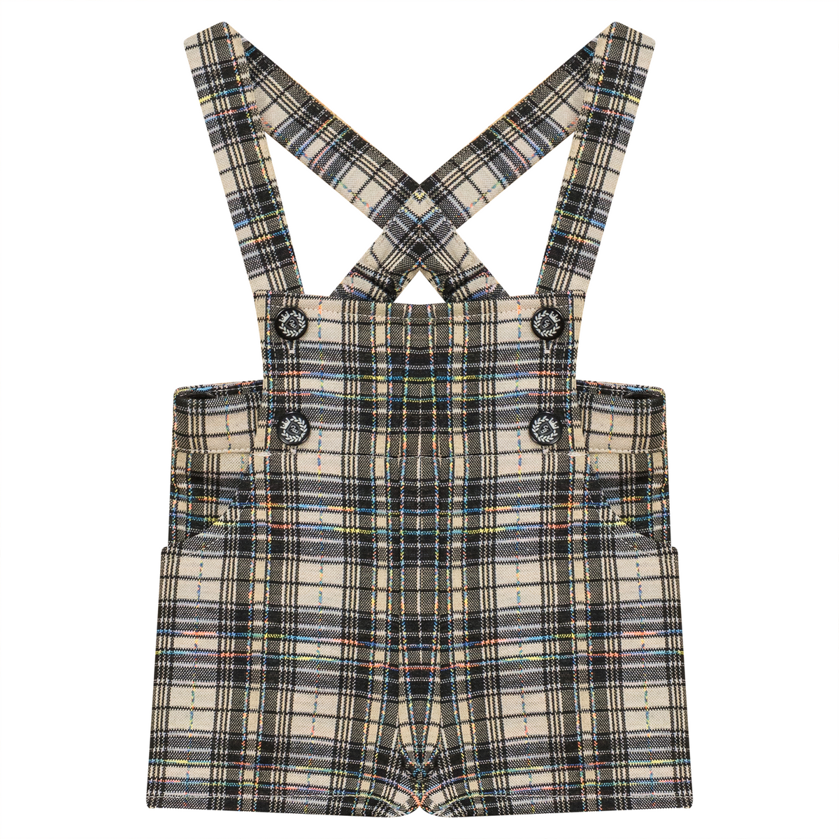 Plaid Short Overall in Black by Charlotte & George