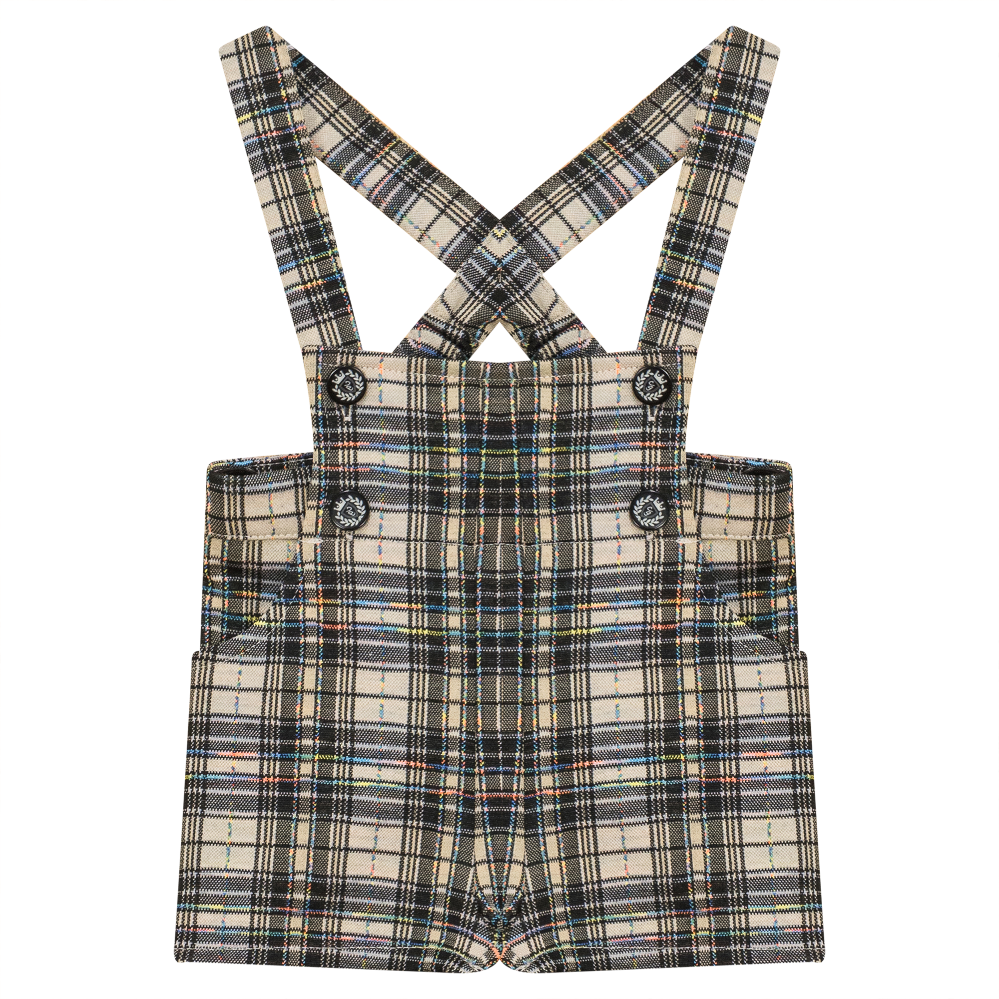 Plaid Short Overall in Black by Charlotte & George