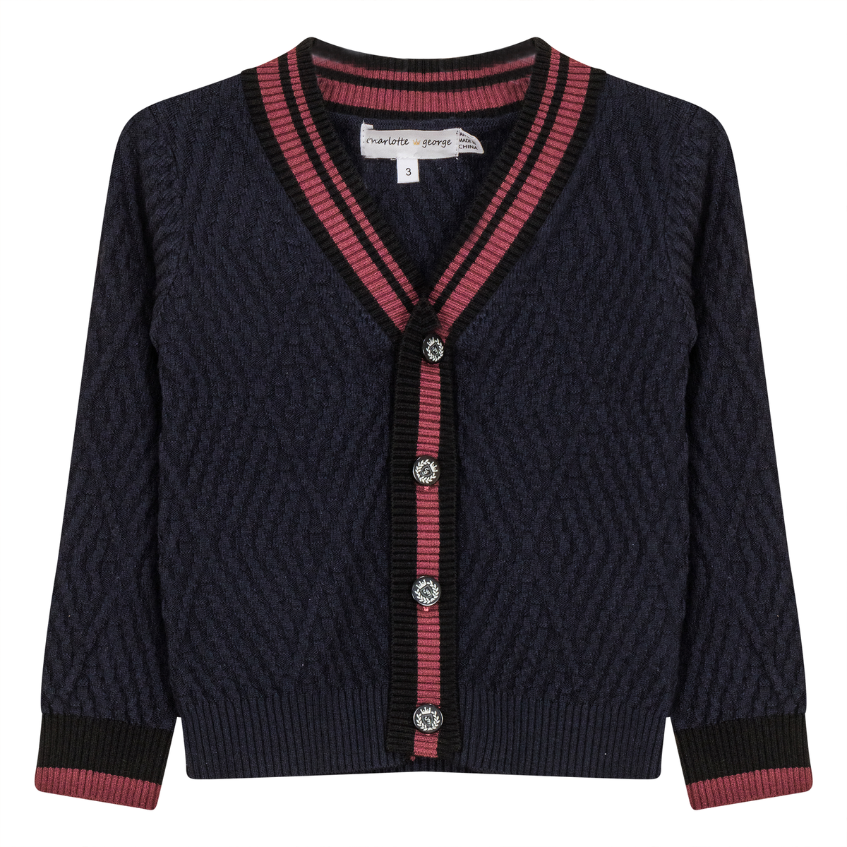 Diamond Textured Knit Cardigan in Dark Navy by Charlotte & George