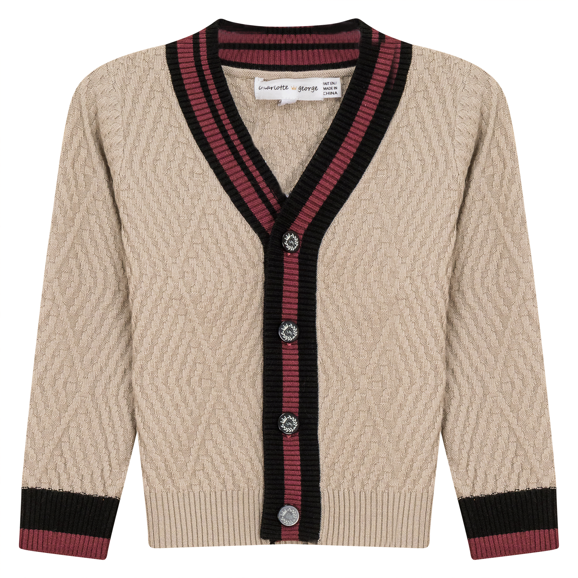 Diamond Textured Knit Cardigan in Stone by Charlotte & George