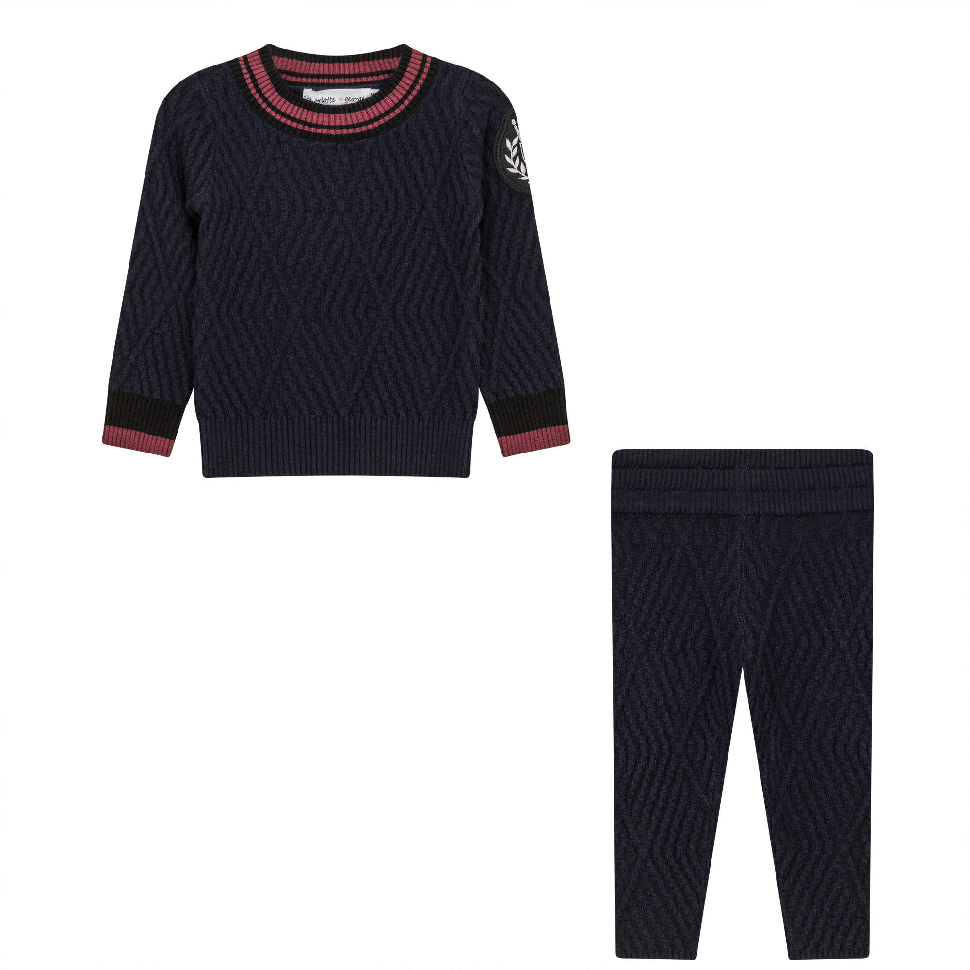 Diamond Textured Knit 2Pc Set in Dark Navy by Charlotte & George