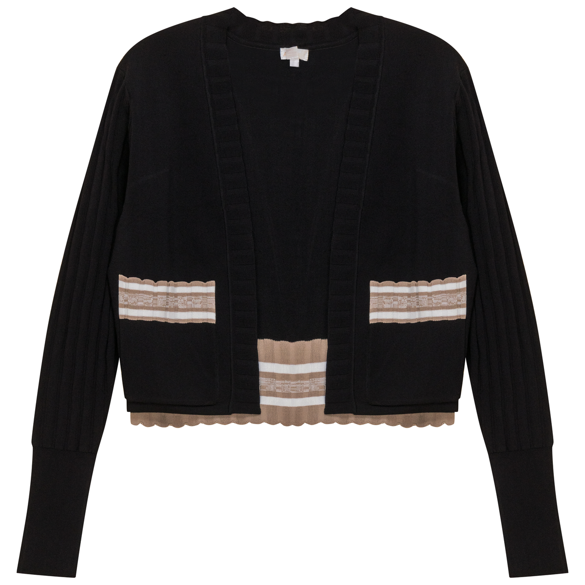 Striped Trim Crop Cardigan in Black by Aspect