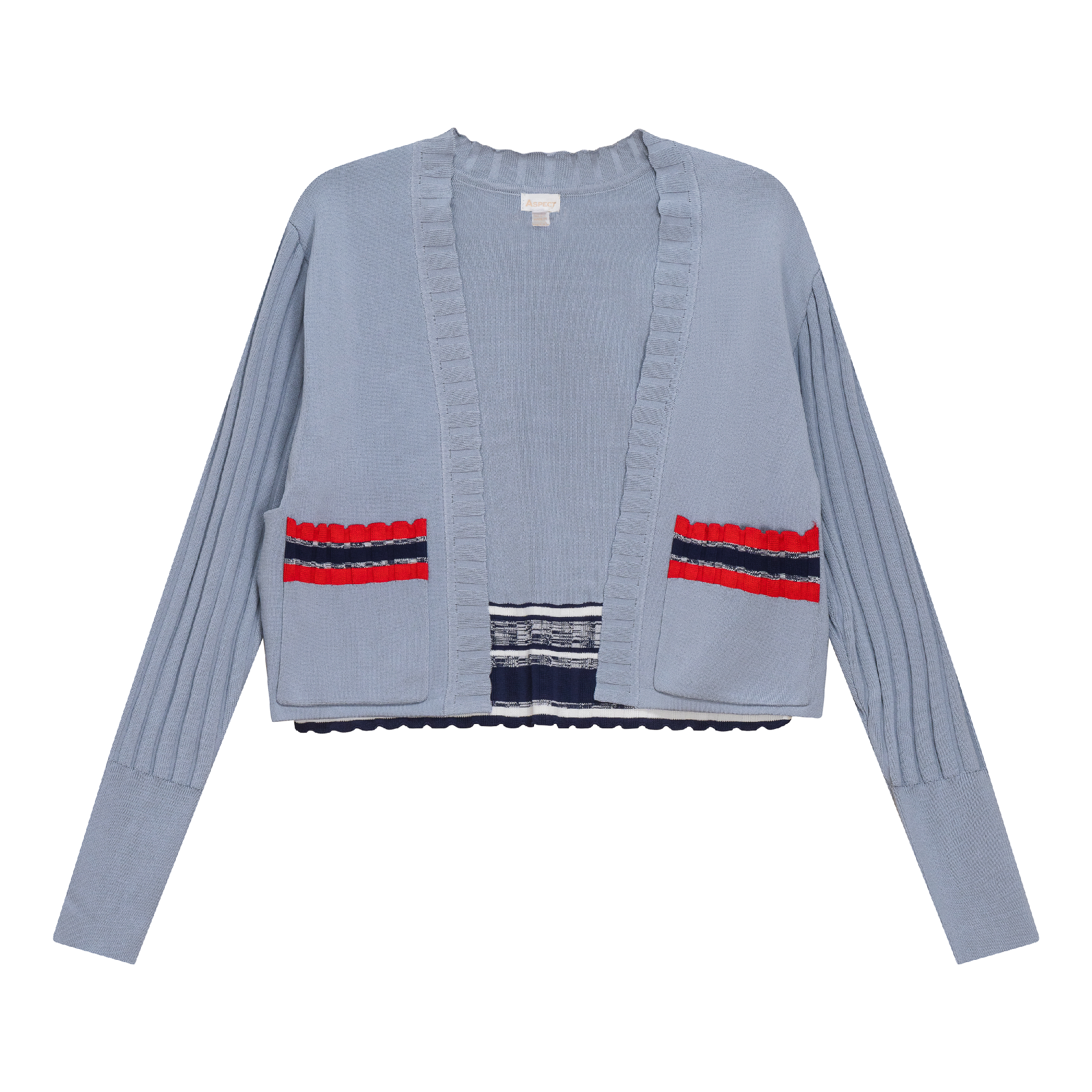 Striped Trim Crop Cardigan in Light Denim by Aspect