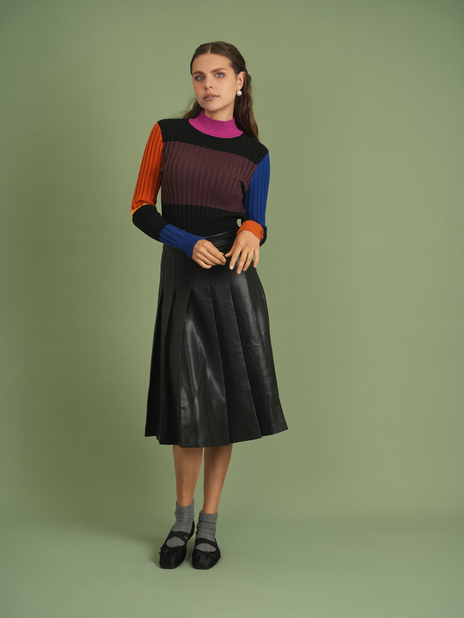 Leather Knife Pleats Skirt in by Aspect