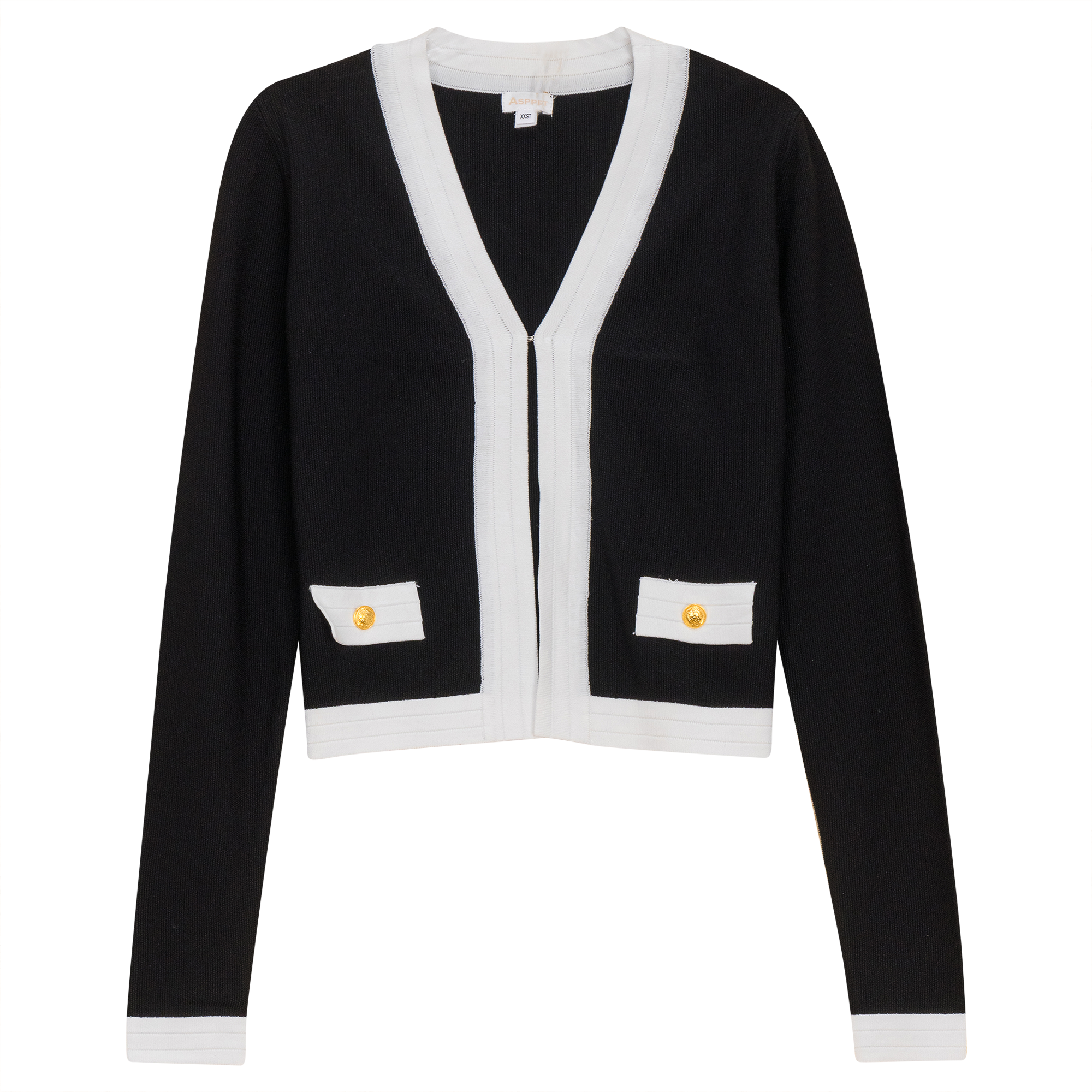Knit Crop Cardigan in Black Off White by Aspect