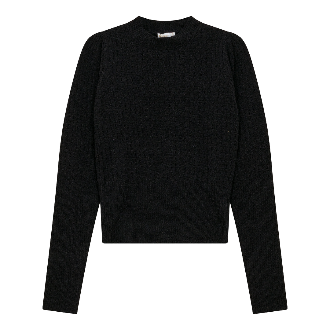 Textured Knit Crop Top Black Ladies Pullover by {{ product_vemdor}}