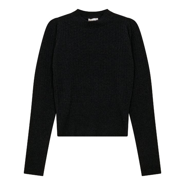 Textured Knit Crop Top Black Ladies Pullover by {{ product_vemdor}}