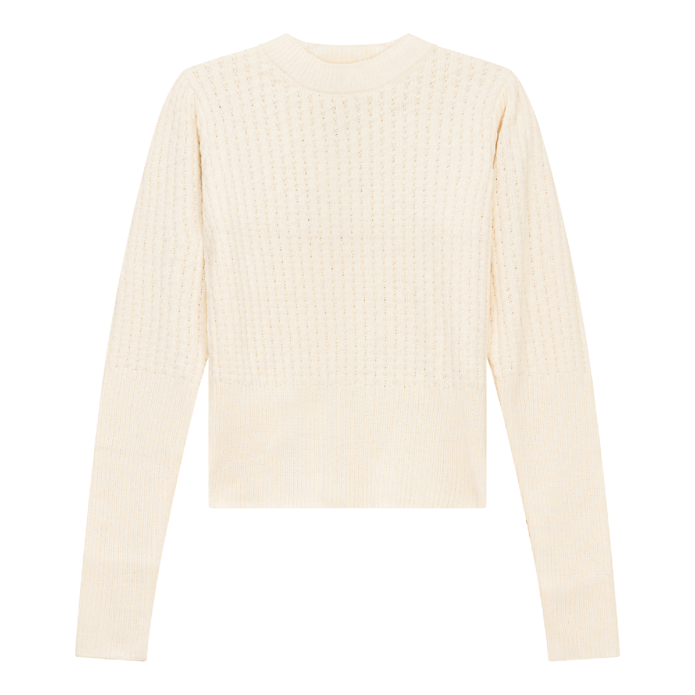 Textured Knit Crop Top Cream Ladies Pullover by {{ product_vemdor}}