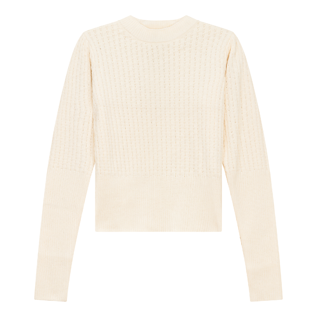 Textured Knit Crop Top Cream Ladies Pullover by {{ product_vemdor}}