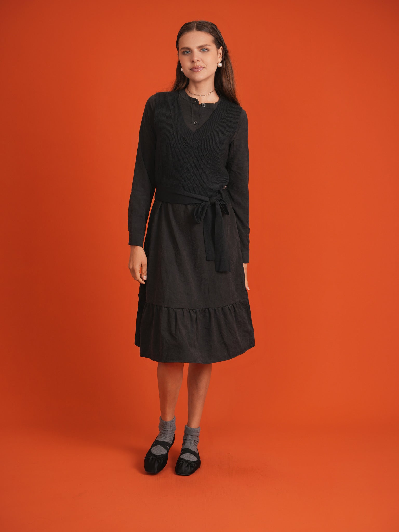 hush knitted dress Woven Dress with Knit Vest