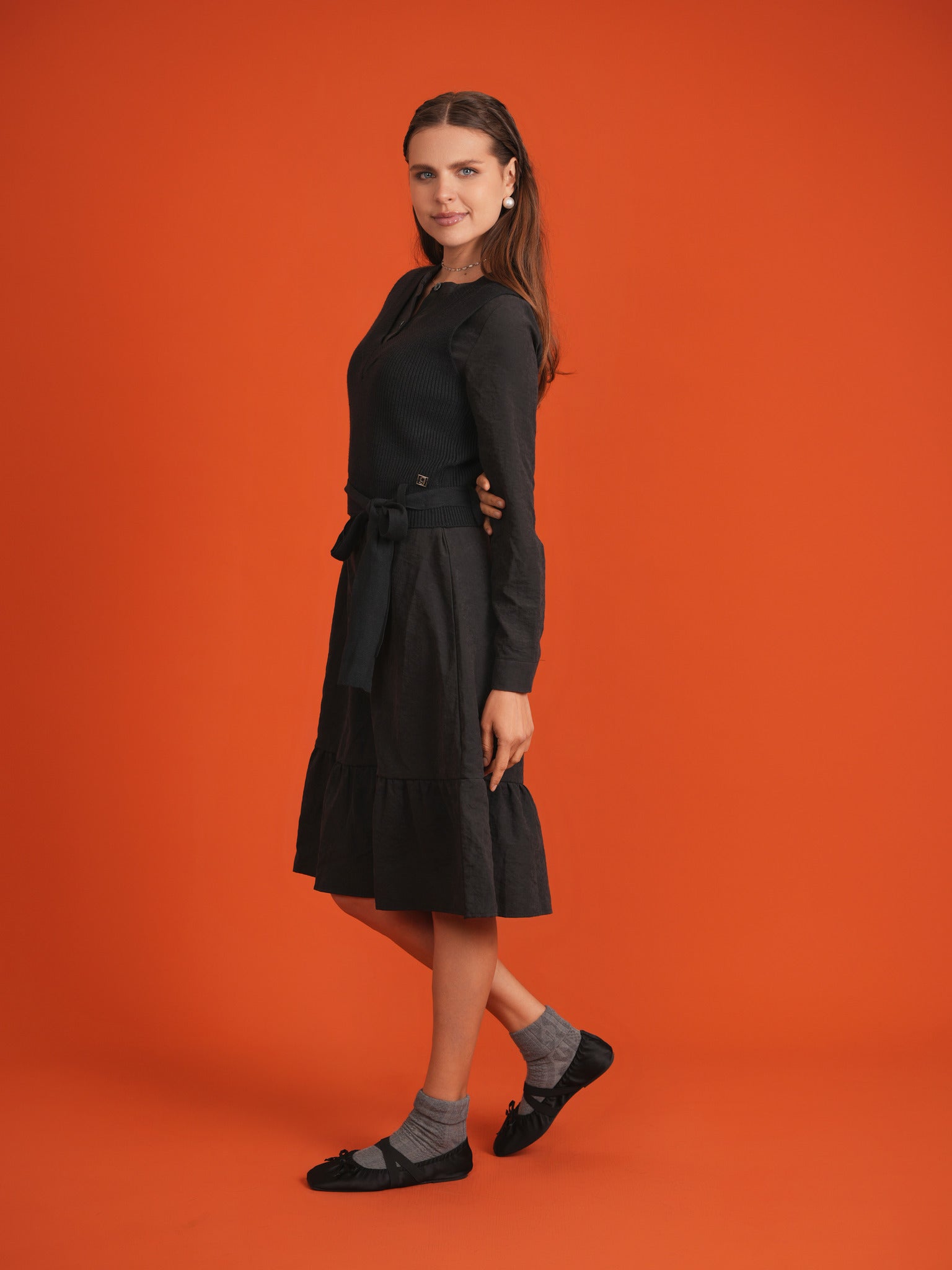 Woven Dress with Knit Vest Woven Dress with Knit Vest