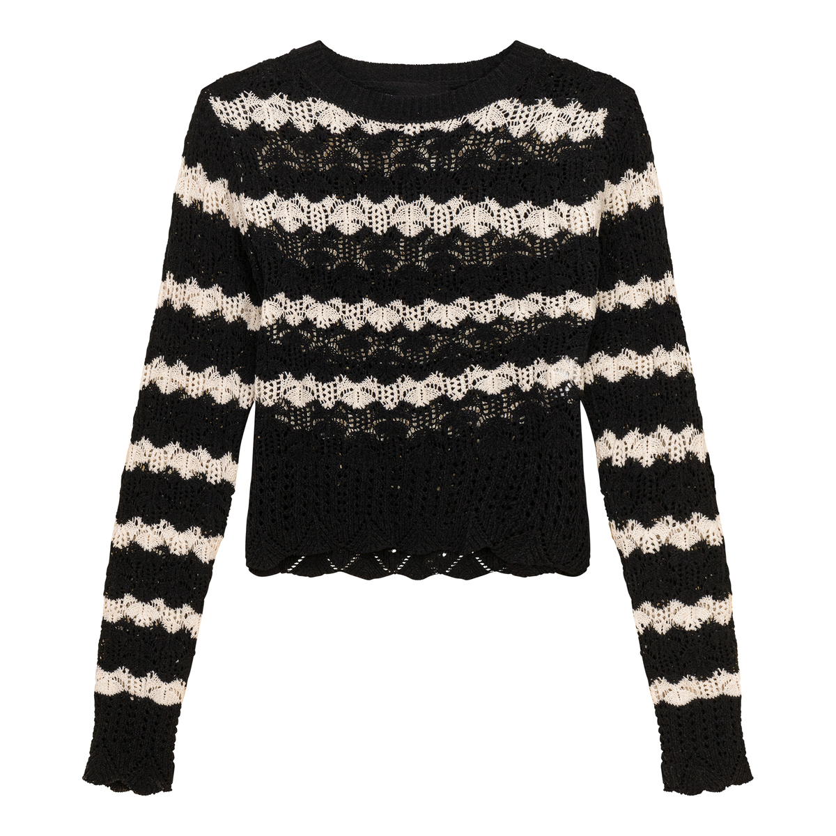 Cable Knit Lace Top in Black Cream by Ginger