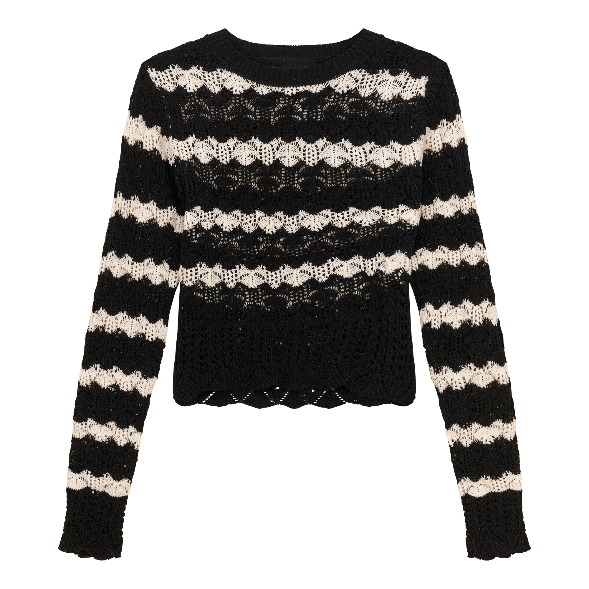 Cable Knit Lace Top in Black Cream by Ginger