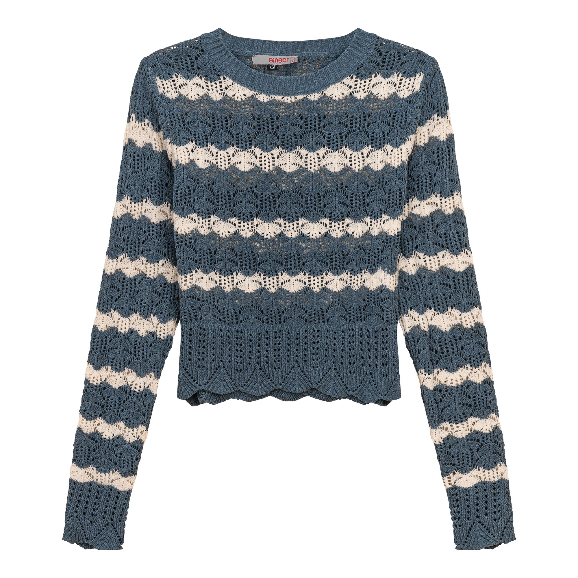 Cable Knit Lace Top in Denim Cream by Ginger