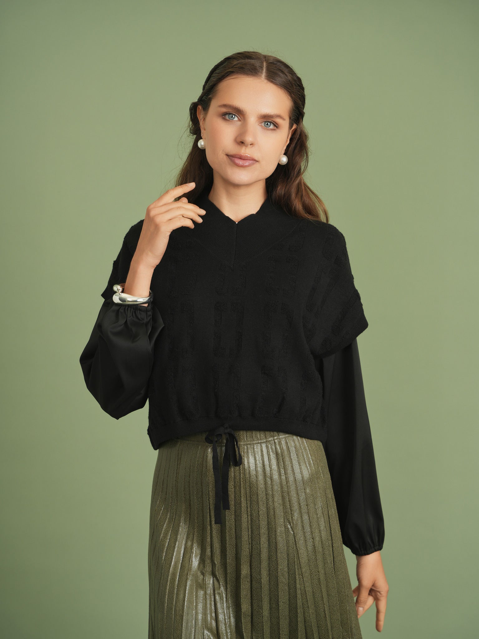 Chain Jacquard Knit Crop Vest in by Ginger