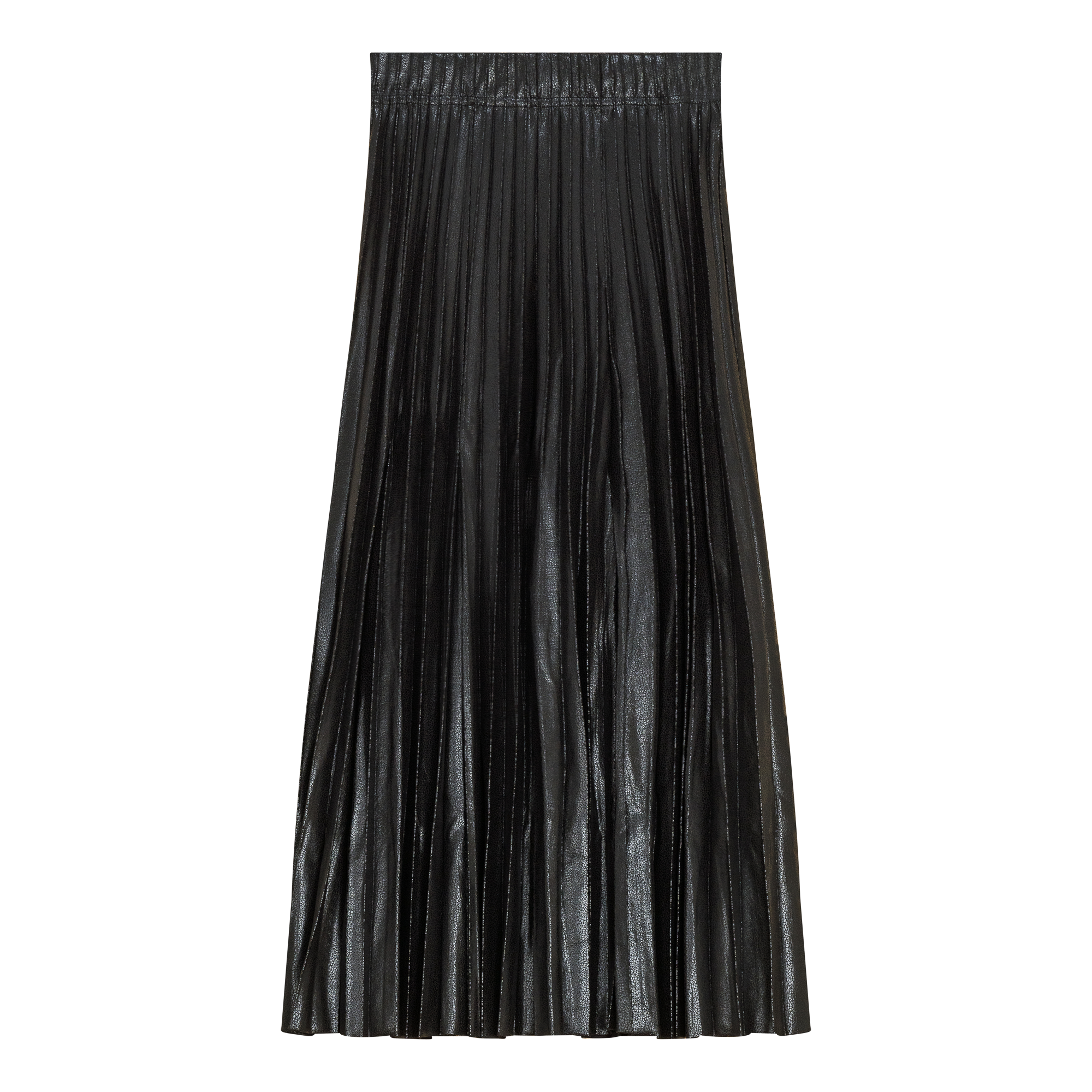 Leather Crinkle Pleated Midi Skirt in Black by Aspect
