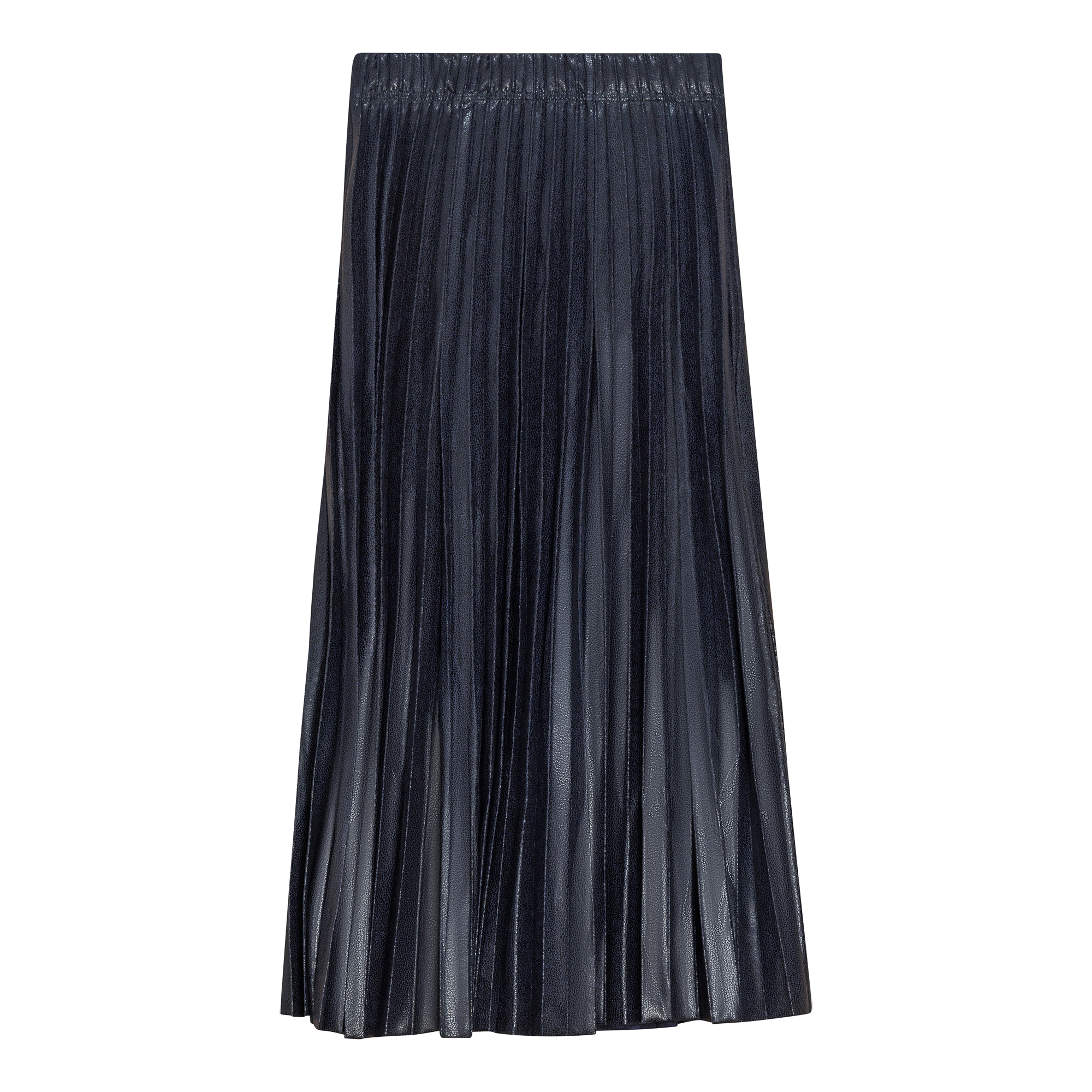 Leather Crinkle Pleated Midi Skirt in Navy by Aspect