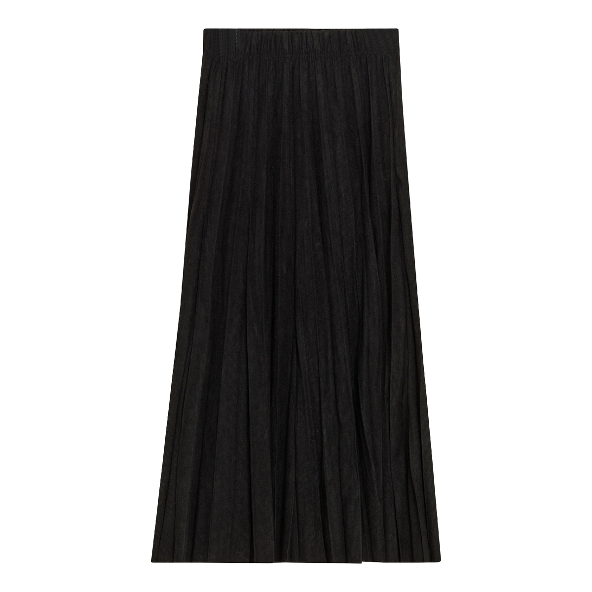 Corduroy Crinkle Pleated Midi Skirt in Black by Aspect