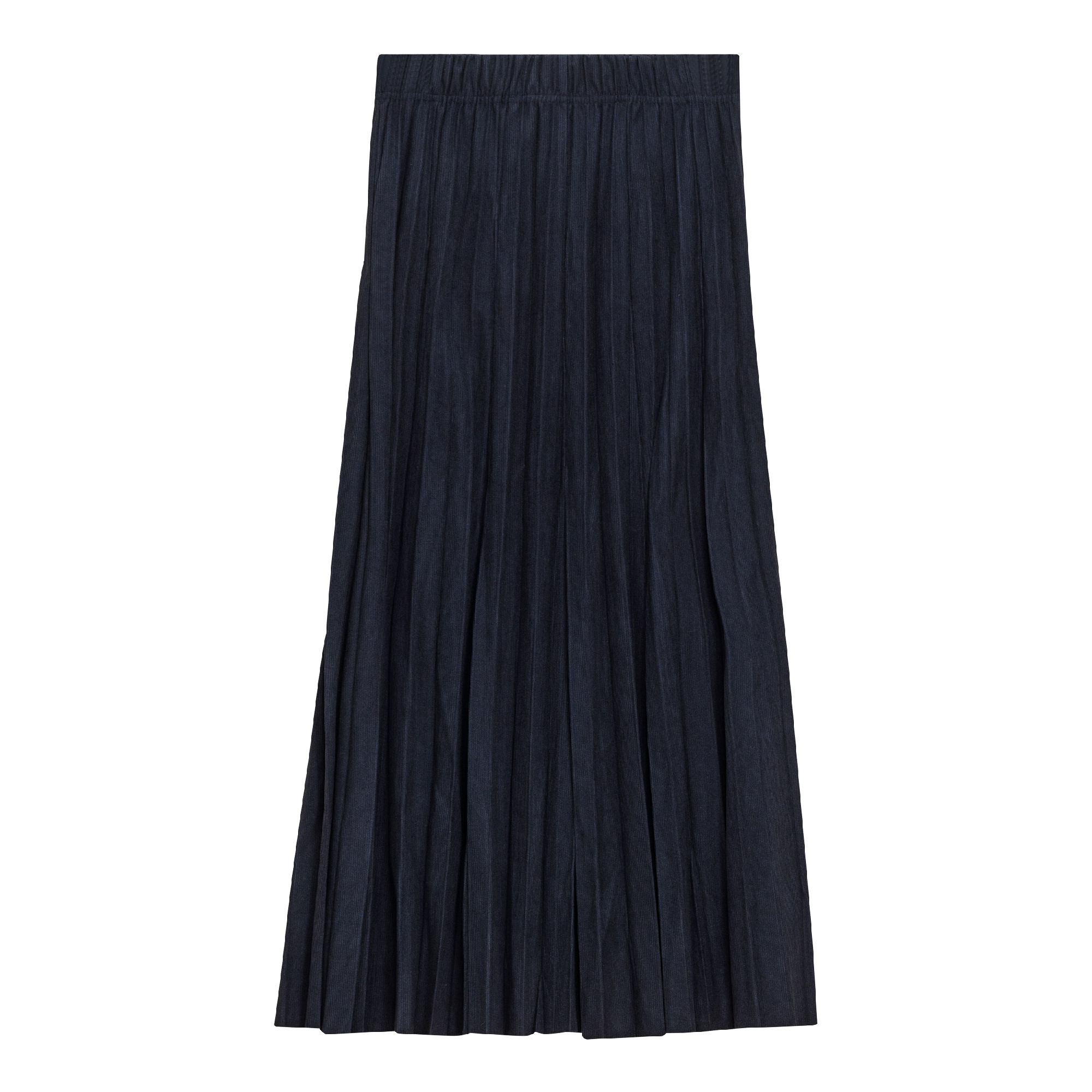 Corduroy Crinkle Pleated Midi Skirt in Dark Navy by Aspect