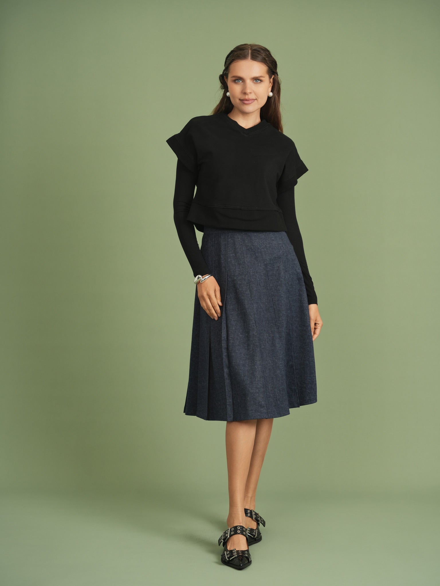 Crinkle Woven Pleated Skirt in by Aspect