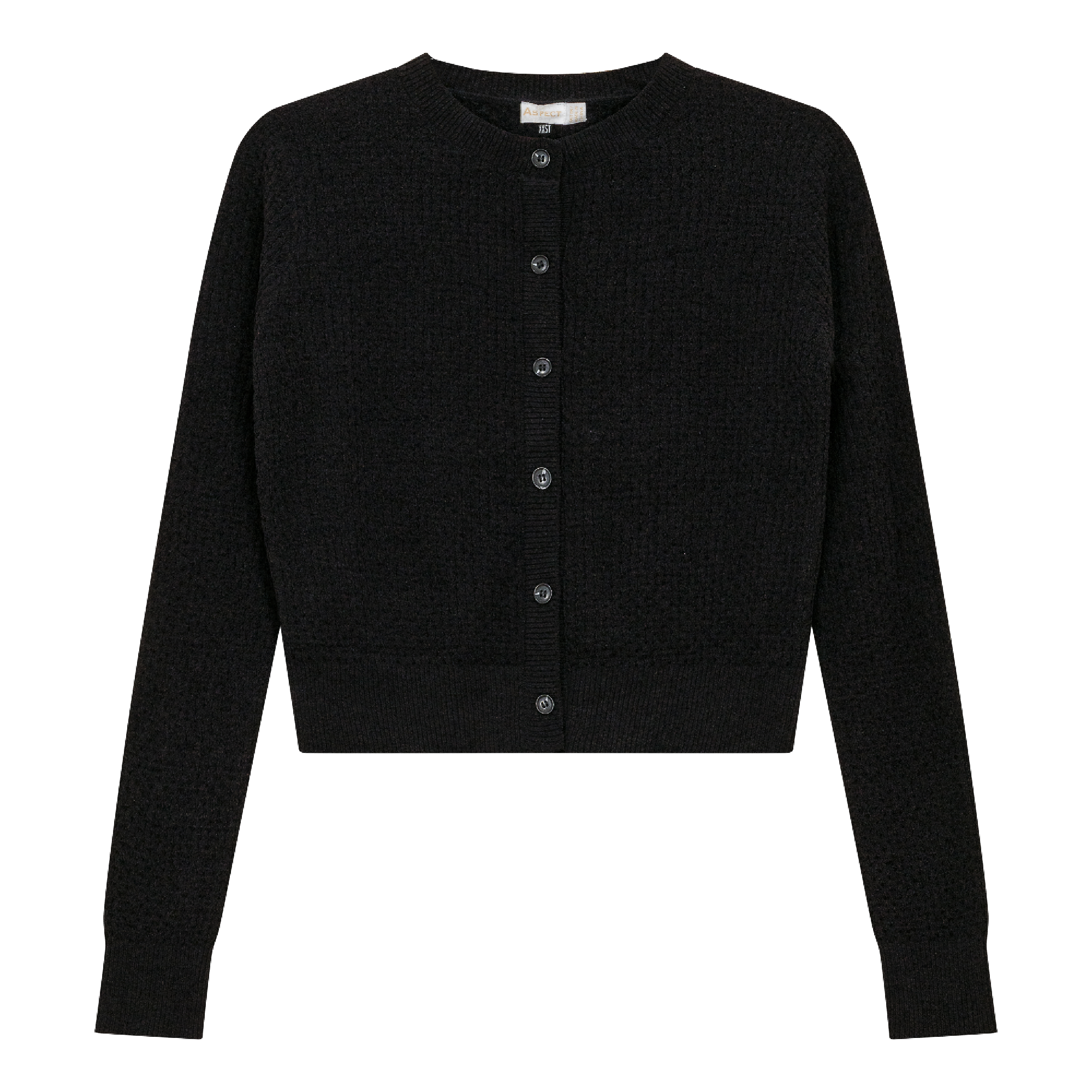 Textured Knit Crop Cardigan in Black by Aspect