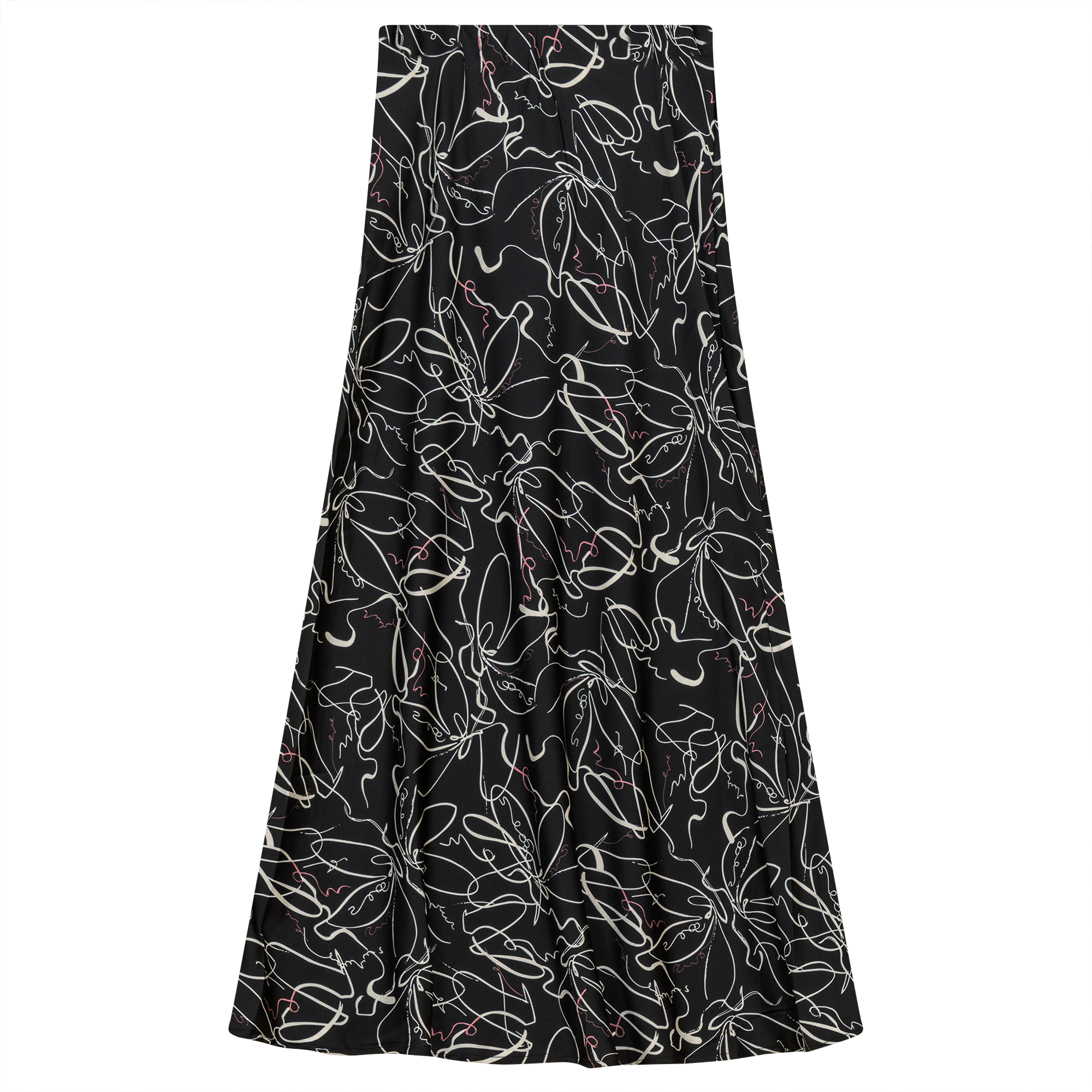 Woven Printed Maxi Skirt in Black White Pink by Ginger