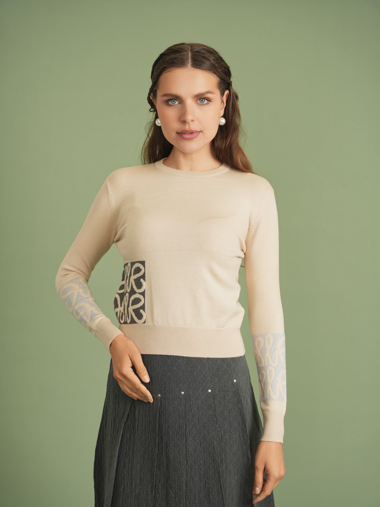 Knit Printed Sweater in by Ginger