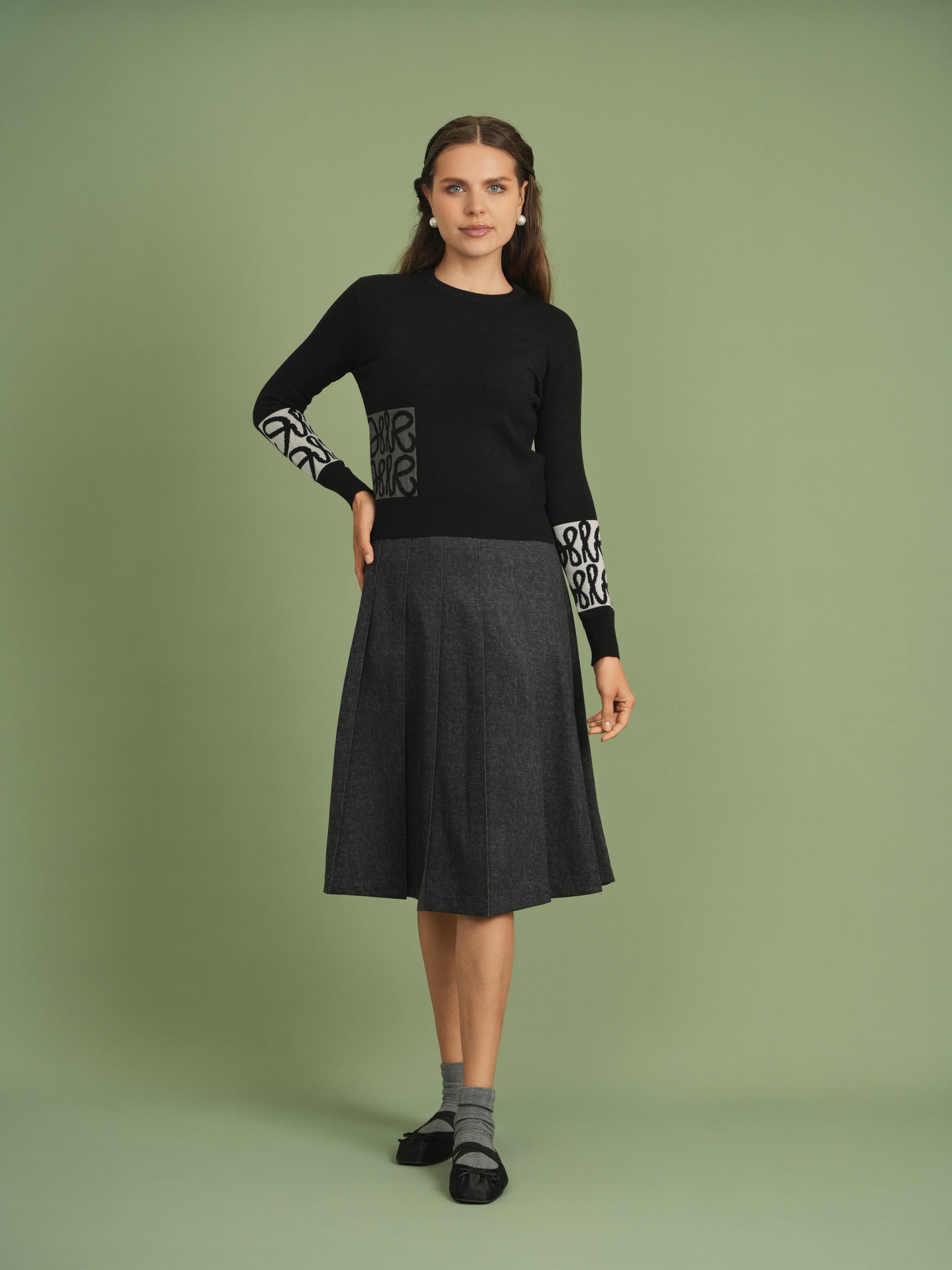 Knit Printed Sweater in Wheat by Ginger