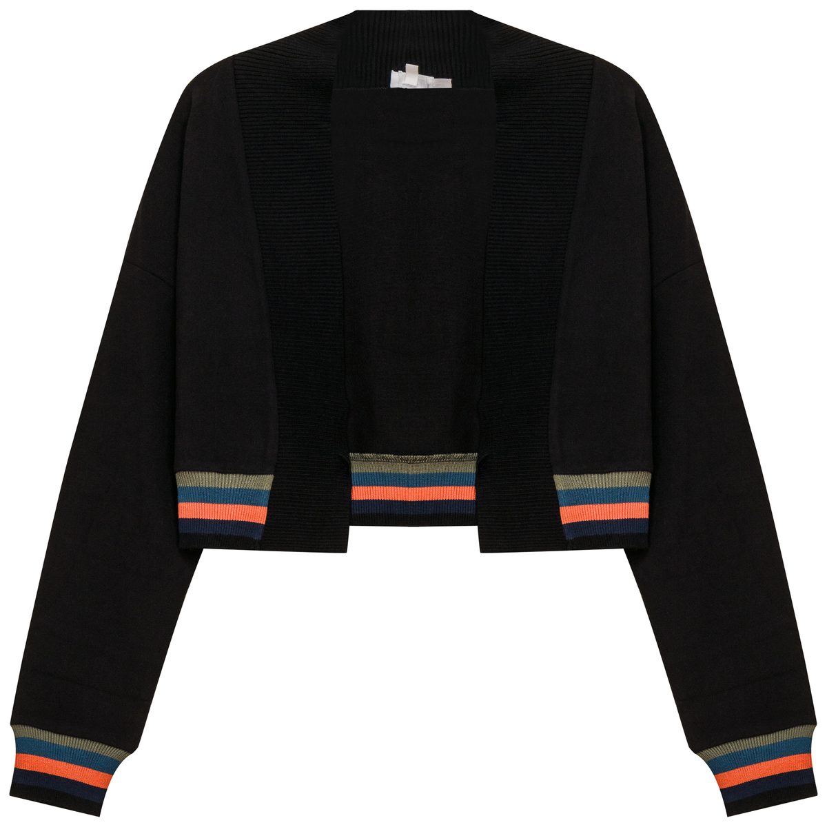 Striped Trim Crop Cardigan in Black by FYI