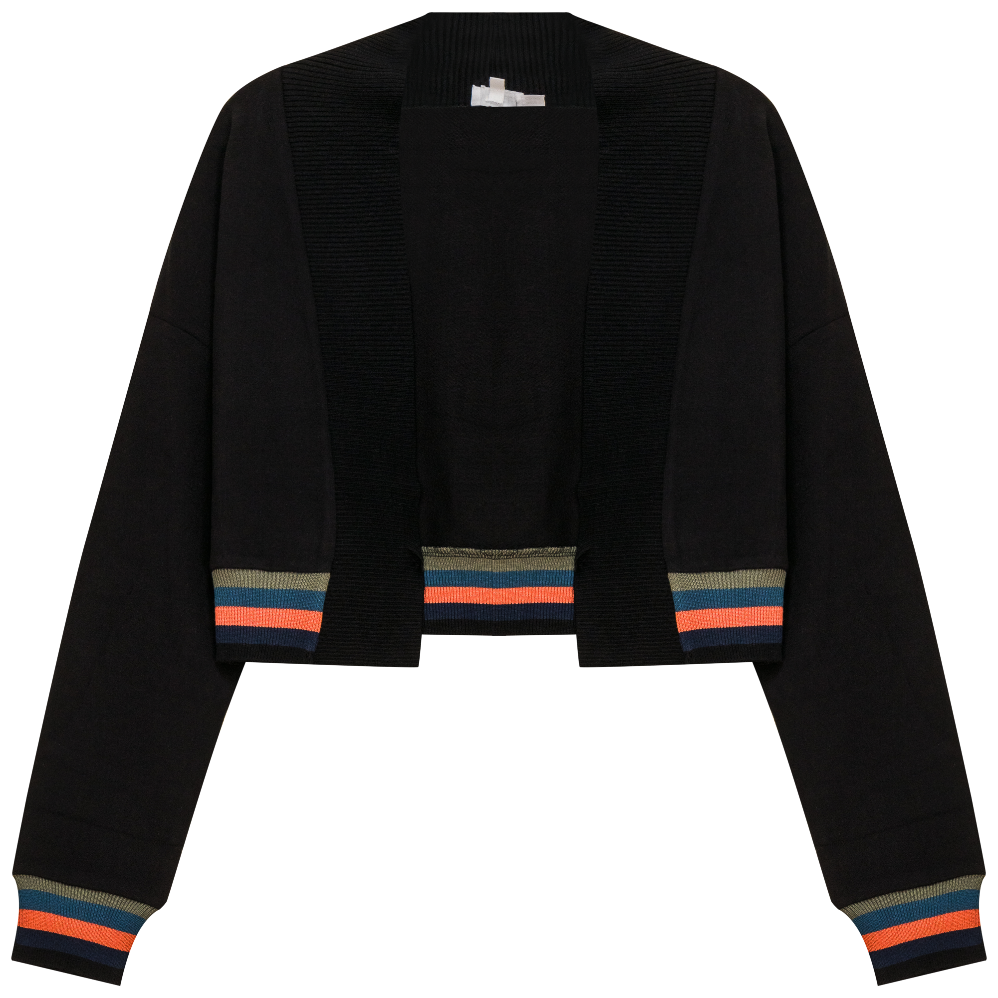 Striped Trim Crop Cardigan in Black by FYI
