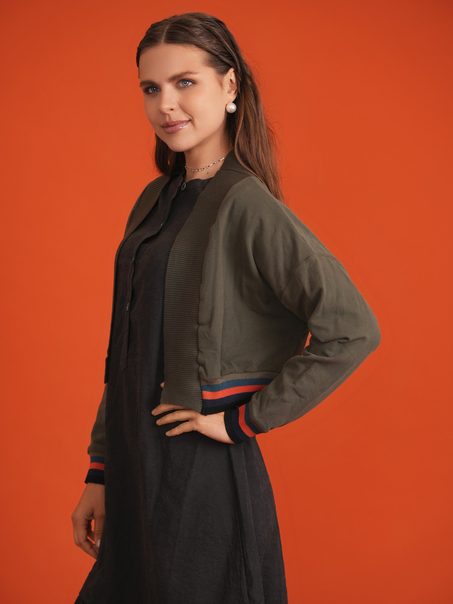 Striped Trim Crop Cardigan in Black by FYI