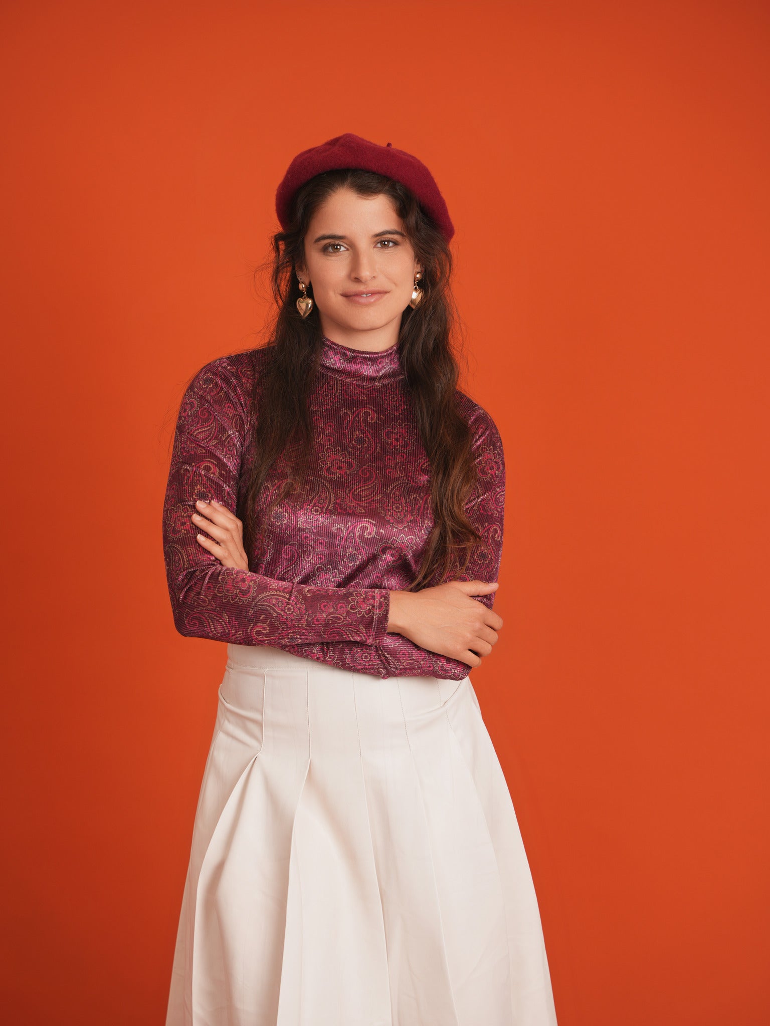 Paisley Stretch Knit Top in Pink by Aspect