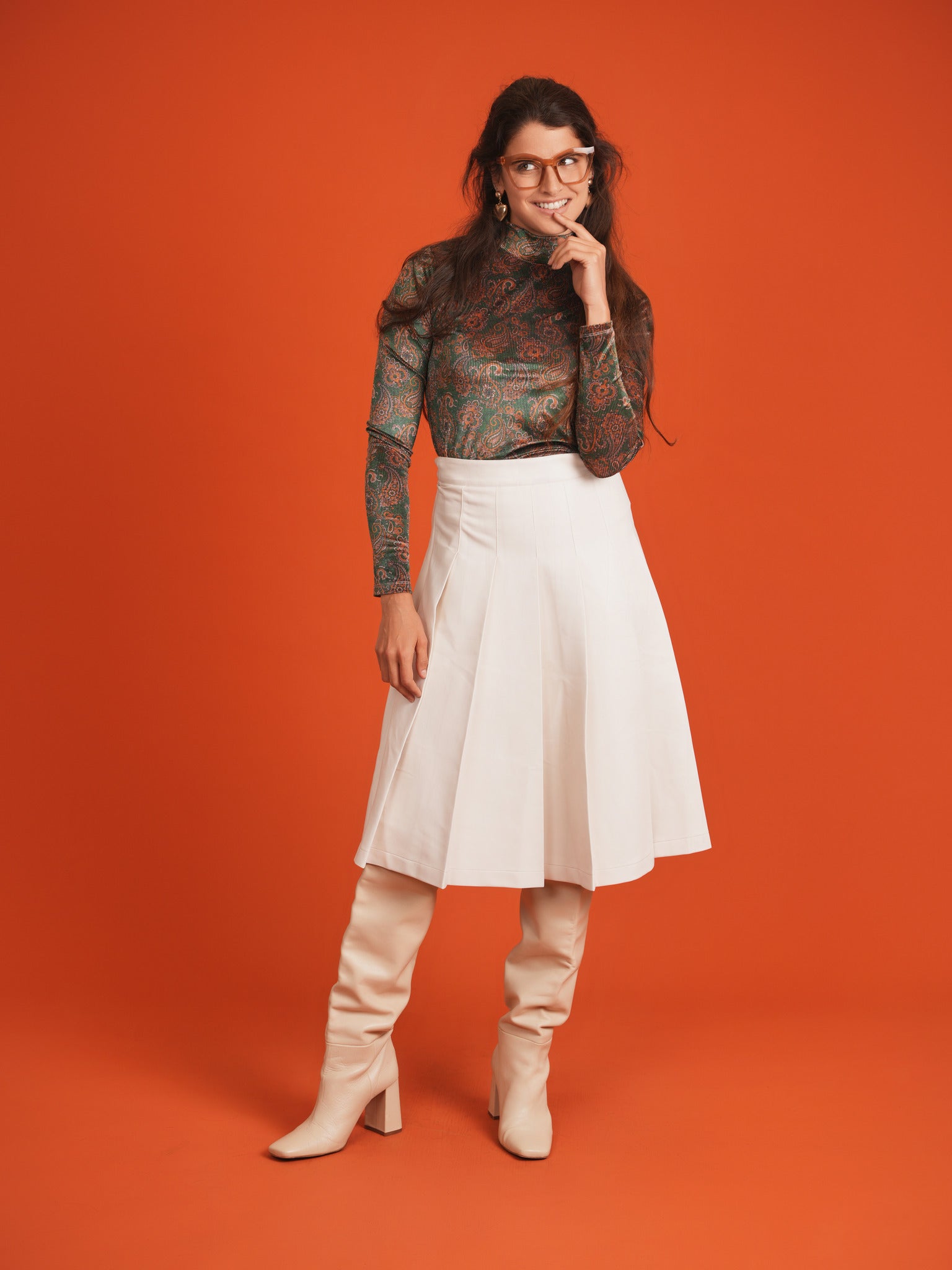 Paisley Stretch Knit Top in Green by Aspect