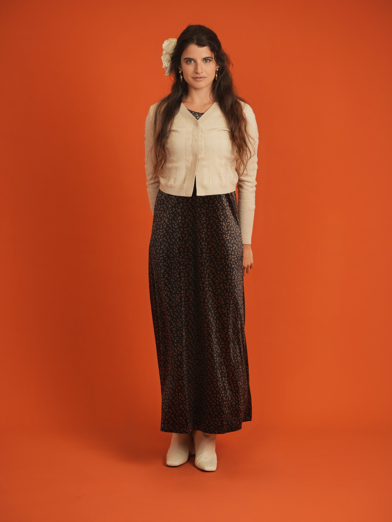 Slinky Velour Maxi Jumper in Black Camel by Aspect