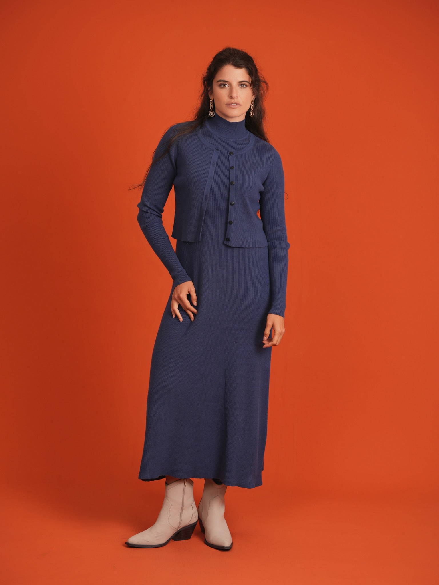 Rib Knit Cardigan in Indigo by Aspect